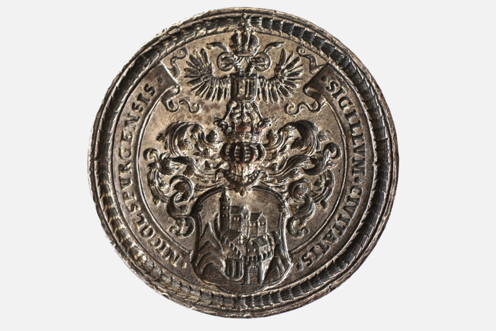 Větší městský typář se znakem v podobě z roku 1625
